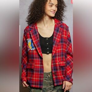 POL Plaid Red Jacket for Women
